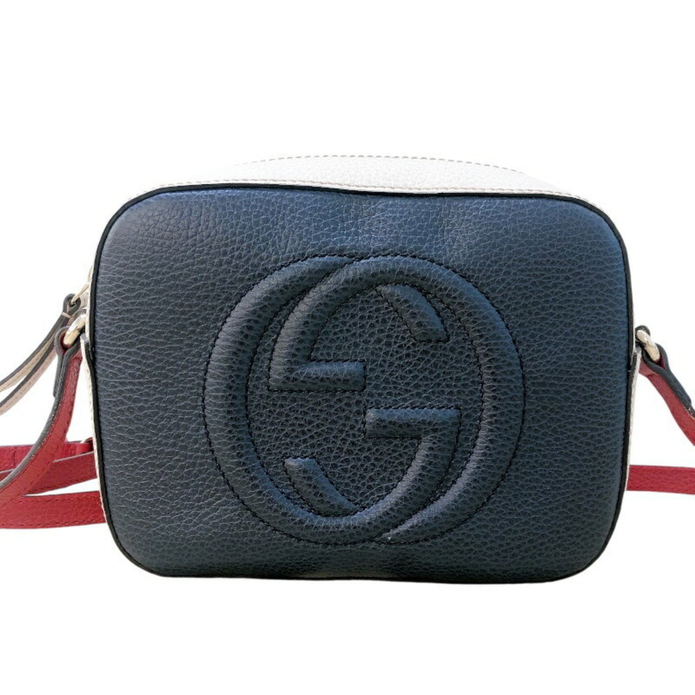 Gucci Soho Shoulder Bag Leather Navy Ivory Red